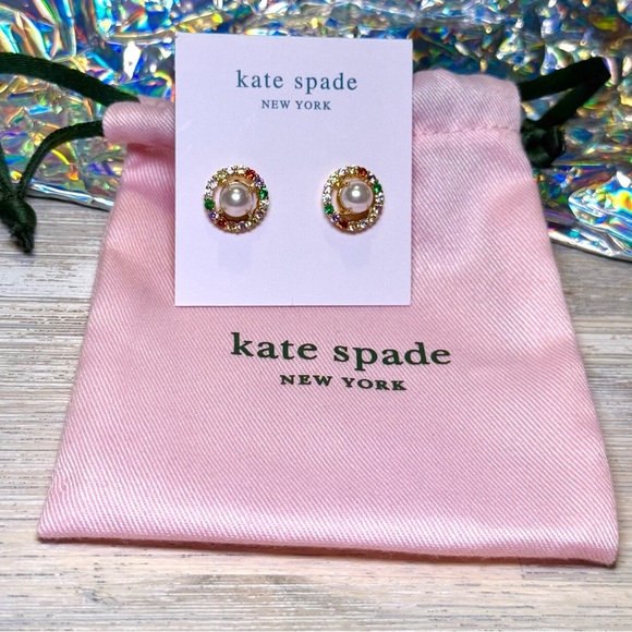 kate spade Jewelry - NEW Kate Spade Pearl + Halo Colorful Earrings w/Pouch Dustbag